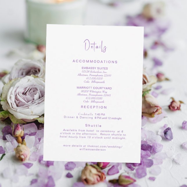 Invitation Détails de mariage Simply Lavender Enclosure (Créateur téléchargé)