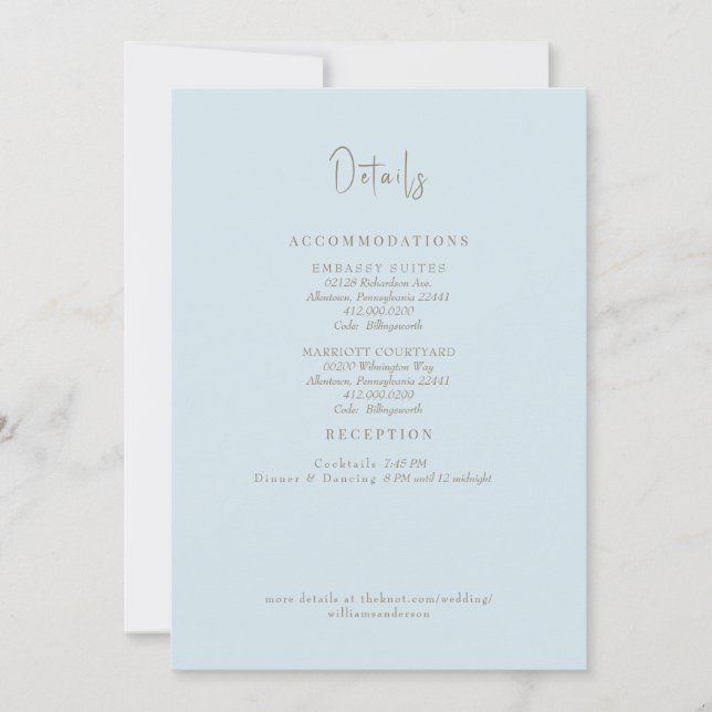 Invitation Détails de mariage Sky Blue II Enclosure (Devant)