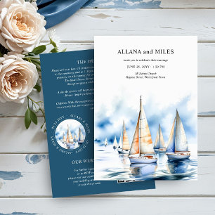 Invitation Détails de mariage sur voilier côtier et code QR