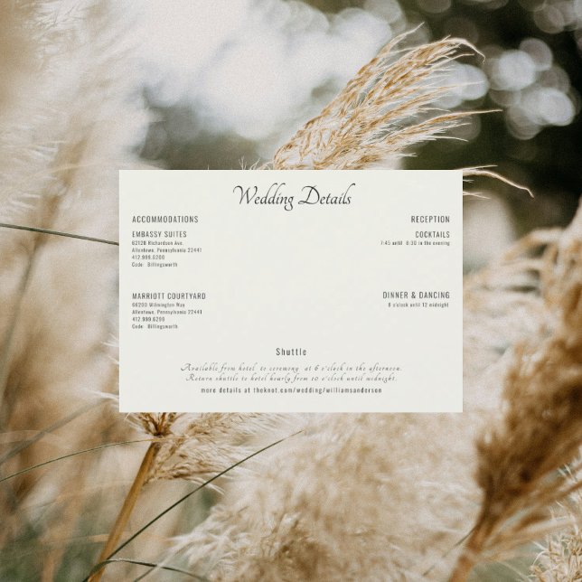 Invitation Détails de mariage texte noir crème moderne (Créateur téléchargé)