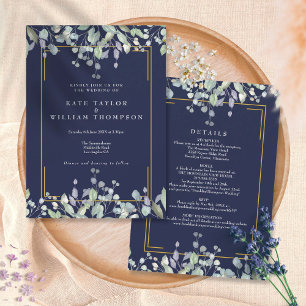Invitation Détails de mariage tout compris bleu marine à fleu
