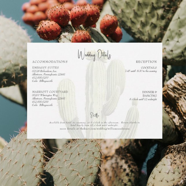 Invitation Détails de mariage tropical Cactus Moderne (Créateur téléchargé)