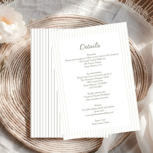 Invitation Détails de mariage vert à rayures minimalistes chi (Créateur téléchargé)