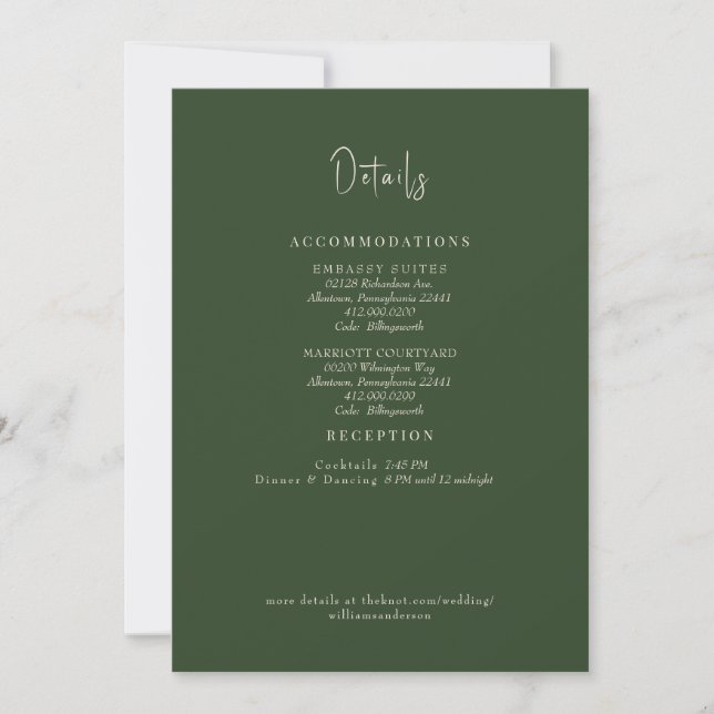 Invitation Détails de mariage vert forêt Encart (Devant)