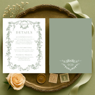 Invitation Détails de mariage vert sauge victorien français