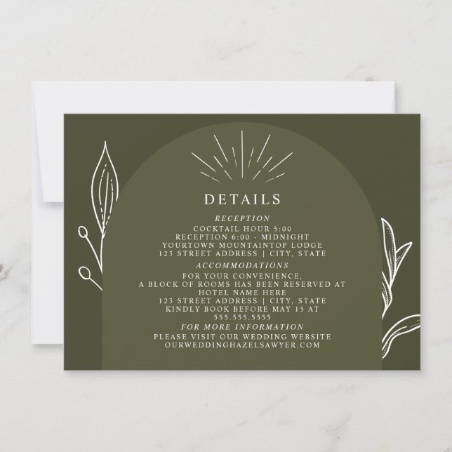 Invitation Détails de mariage verts de la ligne d'arc (Devant)