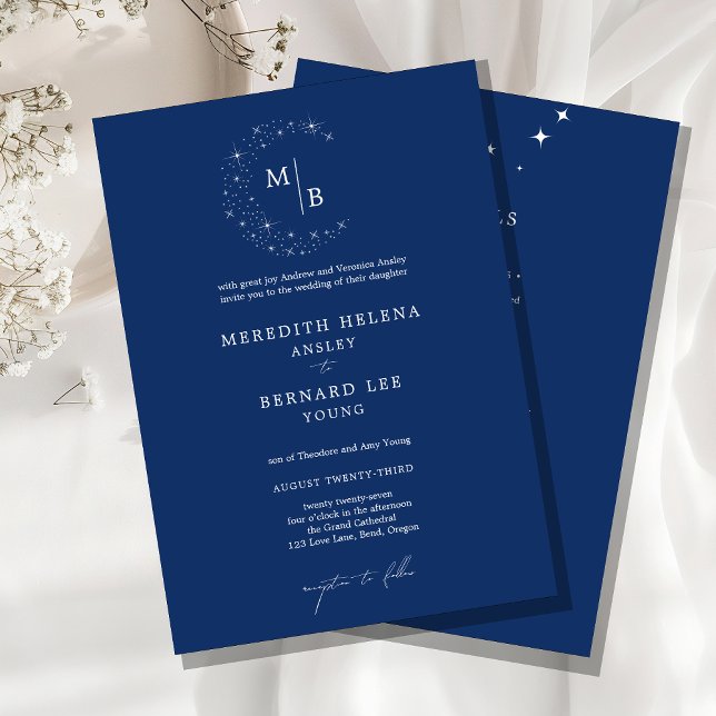 Invitation Détails de monogramme de mariage élégant céleste f (Créateur téléchargé)