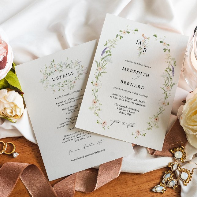 Invitation Détails de monogramme de mariage rustique vintage  (Créateur téléchargé)