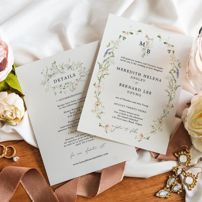 Invitation Détails de monogramme de mariage rustique vintage  (Créateur téléchargé)