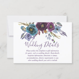 Invitation Détails de réception de mariage à l'aquarelle flor