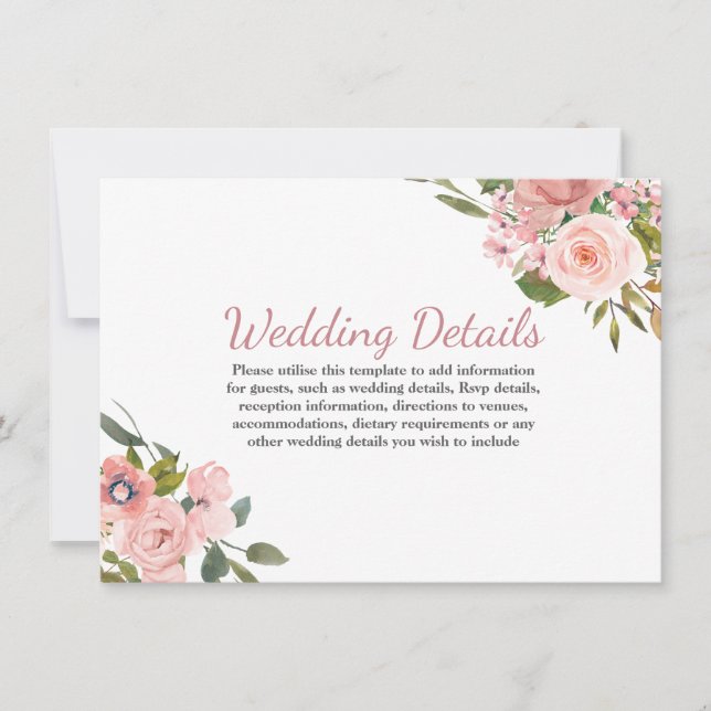 Invitation Détails de Réception de Mariage Fleurs Rose Gold B (Devant)