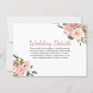 Invitation Détails de Réception de Mariage Fleurs Rose Gold B
