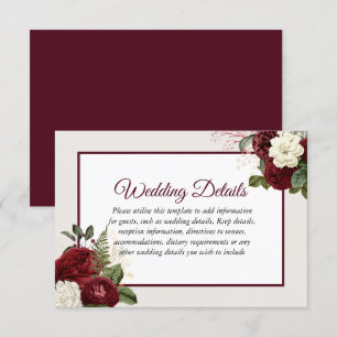 Invitation Détails de réception de mariage floral burgundy ro