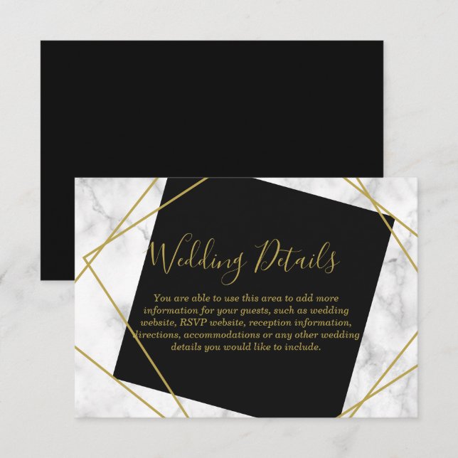 Invitation Détails de réception en marbre noir et or faux (Devant / Derrière)