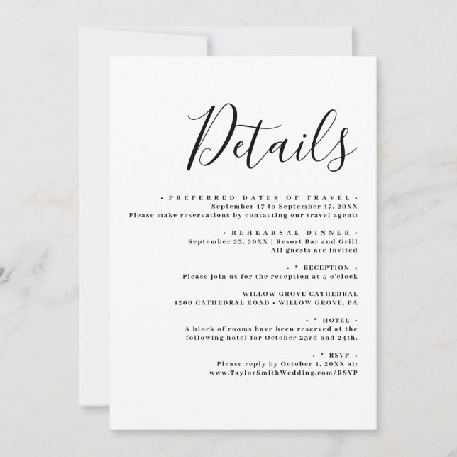 Invitation Détails de script moderne de mariage élégant (Devant)