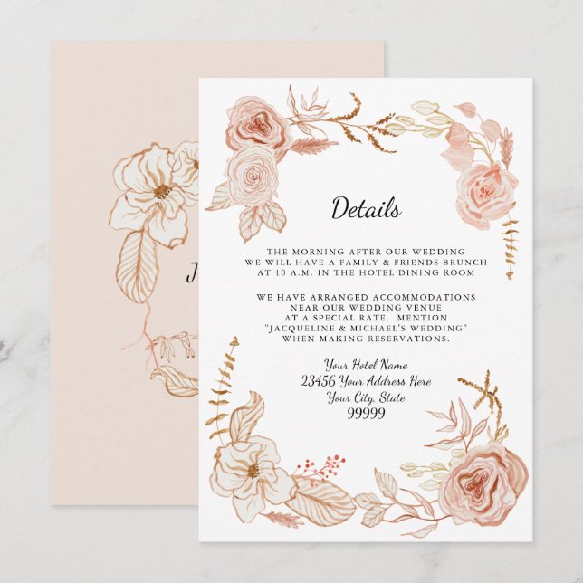 Invitation Détails de terre cuite florale à l'aquarelle rose  (Devant / Derrière)