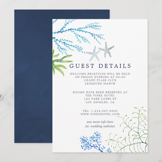 Invitation Détails des invités de mariage de plage d'algues à (Devant / Derrière)