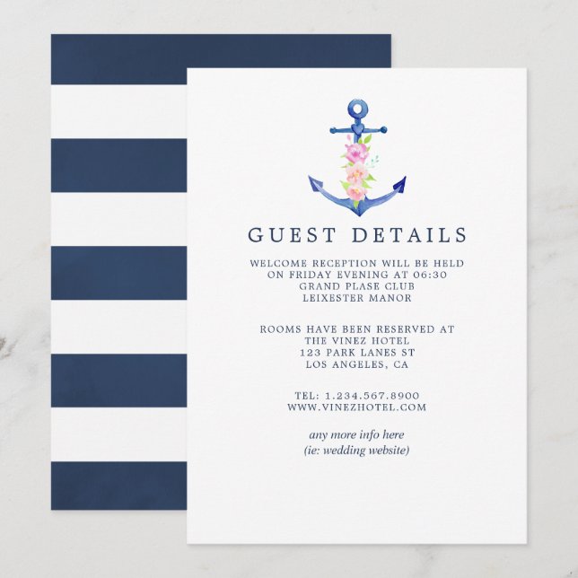 Invitation Détails des invités de mariage sur le thème nautiq (Devant / Derrière)