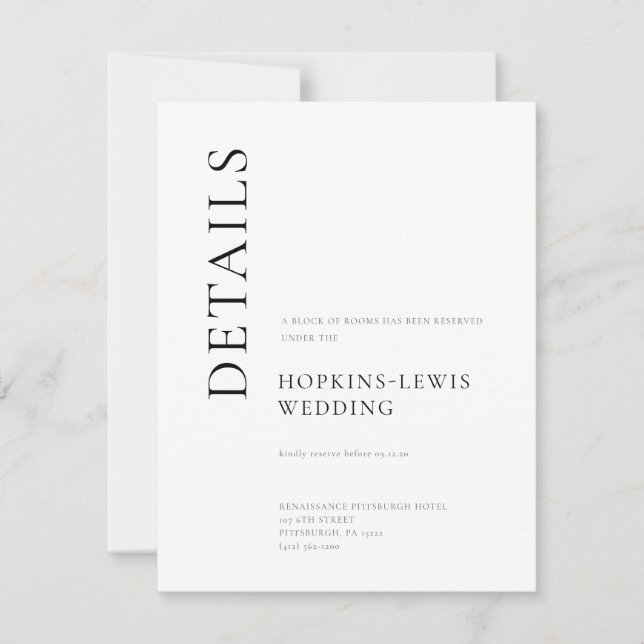 Invitation Détails des Mariages modernes en noir et blanc (Devant)