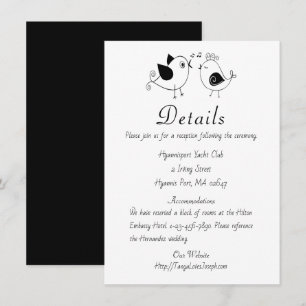 Invitation Détails d'Inséparables Mariage Oiseaux Noir Blanc