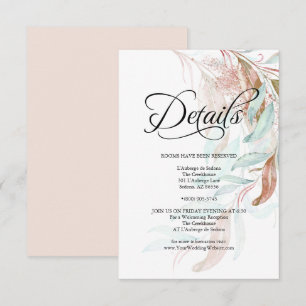 Invitation DÉTAILS DU CLIENT   Aqua Coral Eucalyptus Feuilles