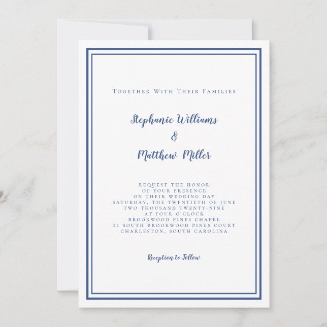 Invitation Détails du code QR RSVP & mariage moderne bleu mar (Devant)