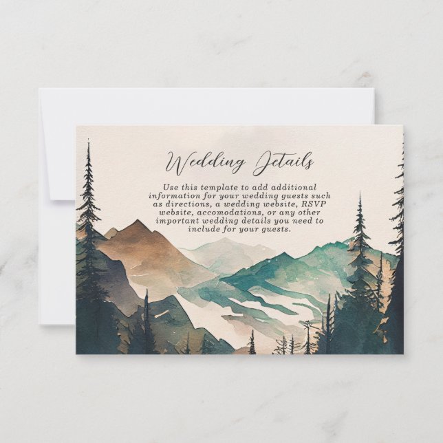 Invitation Détails du mariage à la montagne aquarelle (Devant)
