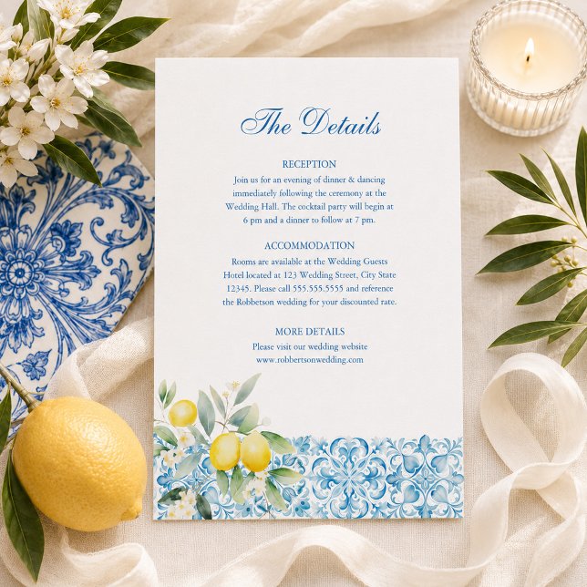 Invitation Détails du mariage avec des citrons de la côte d'A (Amalfi Coast Lemon Wedding Details Invitation)