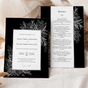 Invitation Détails du Mariage Black and White Greenery