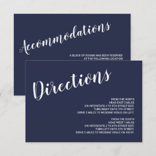 Invitation Détails du Mariage bleu marine moderne Script