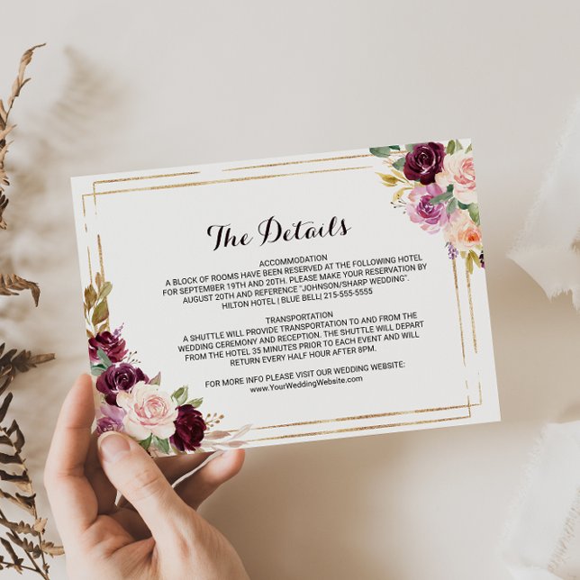 Invitation Détails du Mariage de Bourgogne géométrique Insére (Créateur téléchargé)