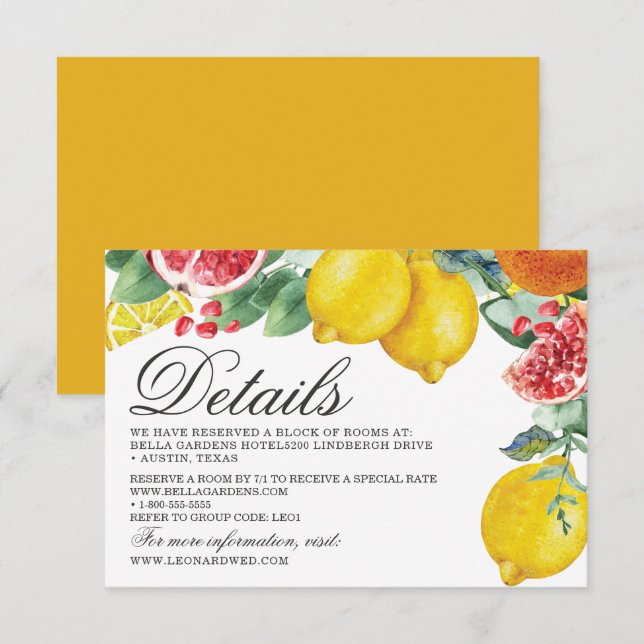 Invitation Détails du Mariage de la Botanique de Citrus (Devant / Derrière)