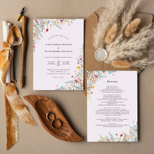 Invitation Détails du Mariage de la lavande Fleur sauvage sim