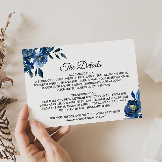 Invitation Détails du Mariage Floral bleu moderne Insérer une (Créateur téléchargé)