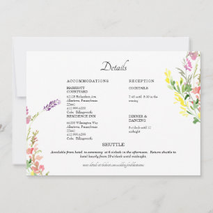 Invitation Détails du Mariage Floral Fleur sauvage coloré