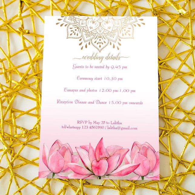 Invitation Détails du mariage indien RSVP lotus or mandala (Créateur téléchargé)