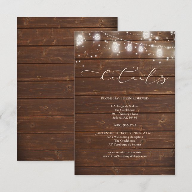 Invitation Détails du mariage - Lumières à cordes rustiques m (Devant / Derrière)