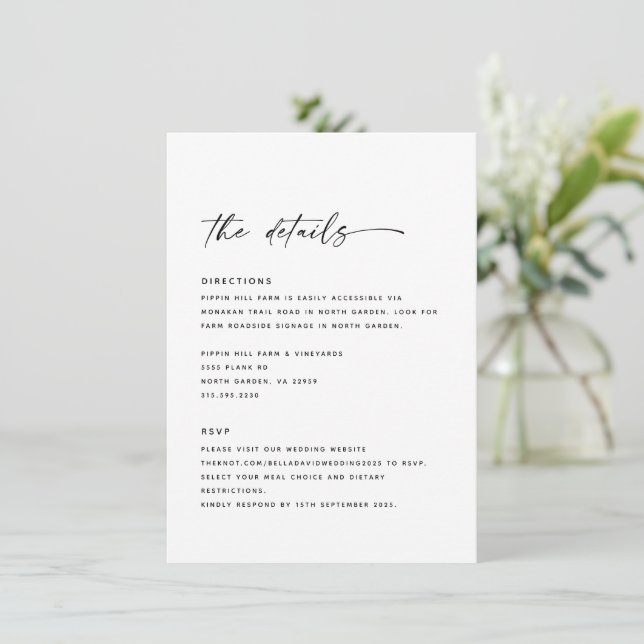 Invitation Détails du Mariage moderne Instructions Modèle RSV (Debout devant)