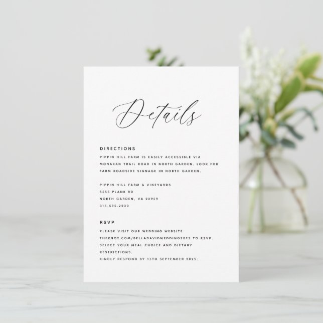 Invitation Détails du Mariage moderne Instructions Modèle RSV (Debout devant)