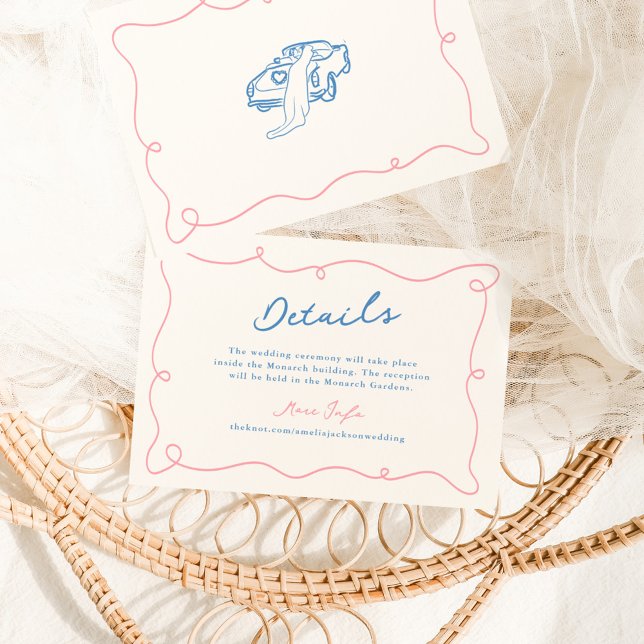 Invitation Détails du Mariage rose et bleu dessiné à la main (Créateur téléchargé)