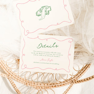 Invitation Détails du Mariage rose et vert à main lunaire