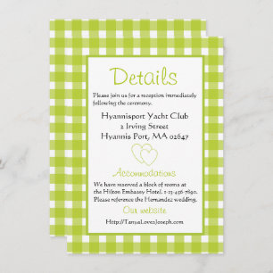 Invitation Détails du Mariage rustique En vichy Green Plaid P
