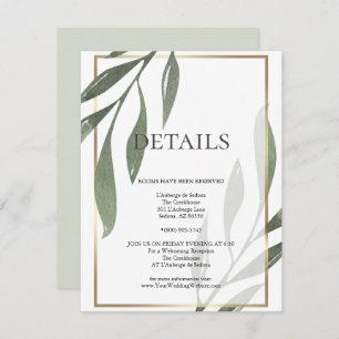 Invitation DÉTAILS DU MARIAGE   Sage Green Olive Foliing