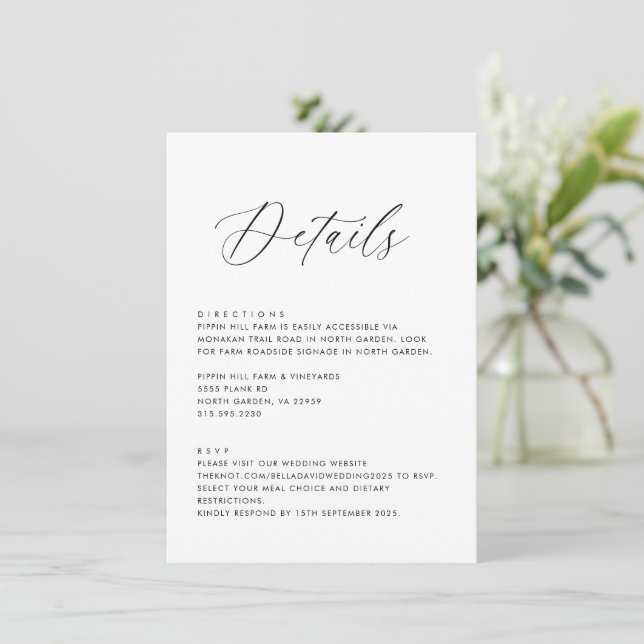 Invitation Détails du Mariage simple Instructions Modèle RSVP (Debout devant)