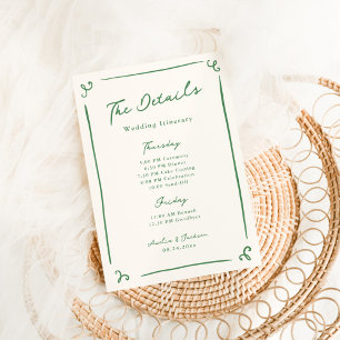 Invitation Détails du Mariage vert à main blanche