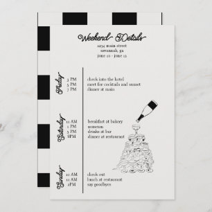 Invitation détails du week-end bachelorette noir et blanc