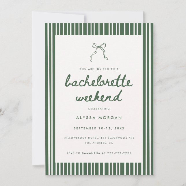 Invitation Détails du week-end de bachelorette Coquette à ray (Devant)