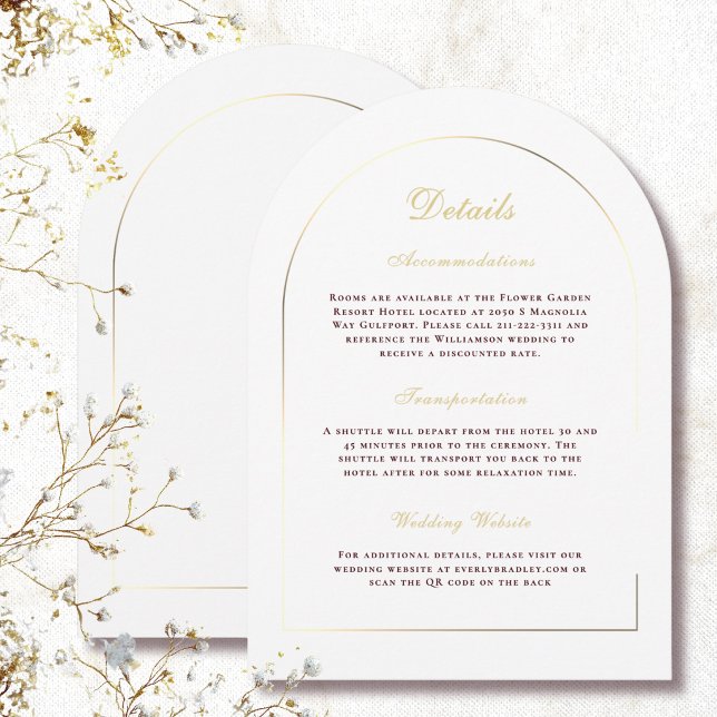 Invitation Détails élégants d'arche en or blanc et d'écriture (Créateur téléchargé)