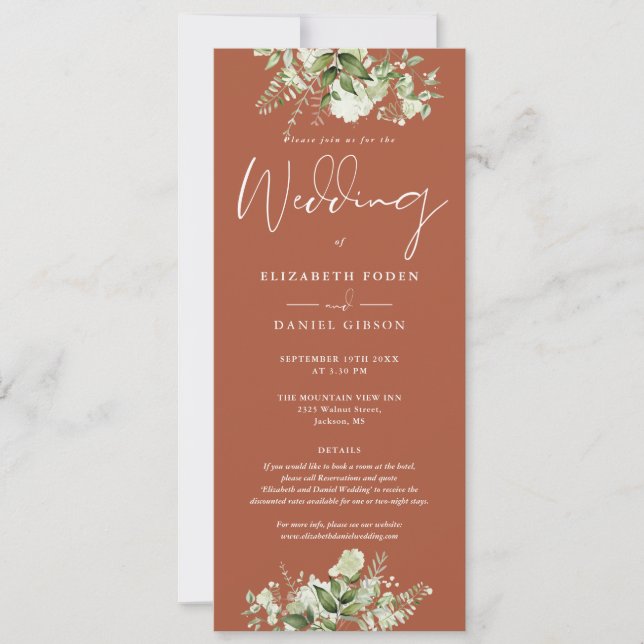 Invitation Détails Floraux Modernes de Verdure Mariage en Ter (Devant)