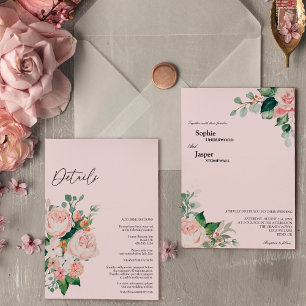 Invitation Détails flous rose floral tout en un Mariage